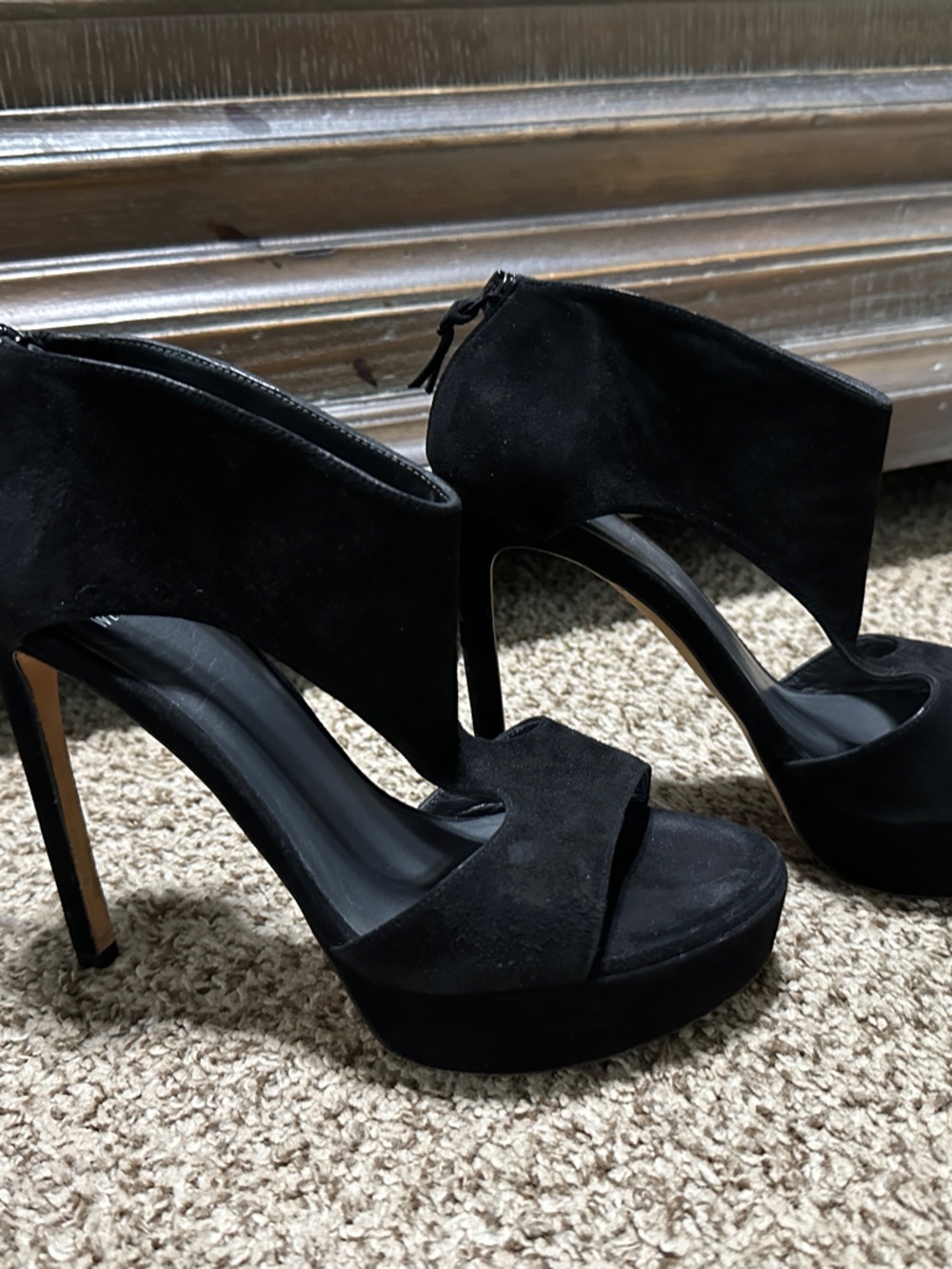 Stuart Weitzman Black Suede Platform Stiletto Sandals